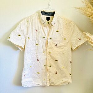 MENS J CREW White Avocado Pinata Tequila Button Down Short Sleeve Shirt Top L